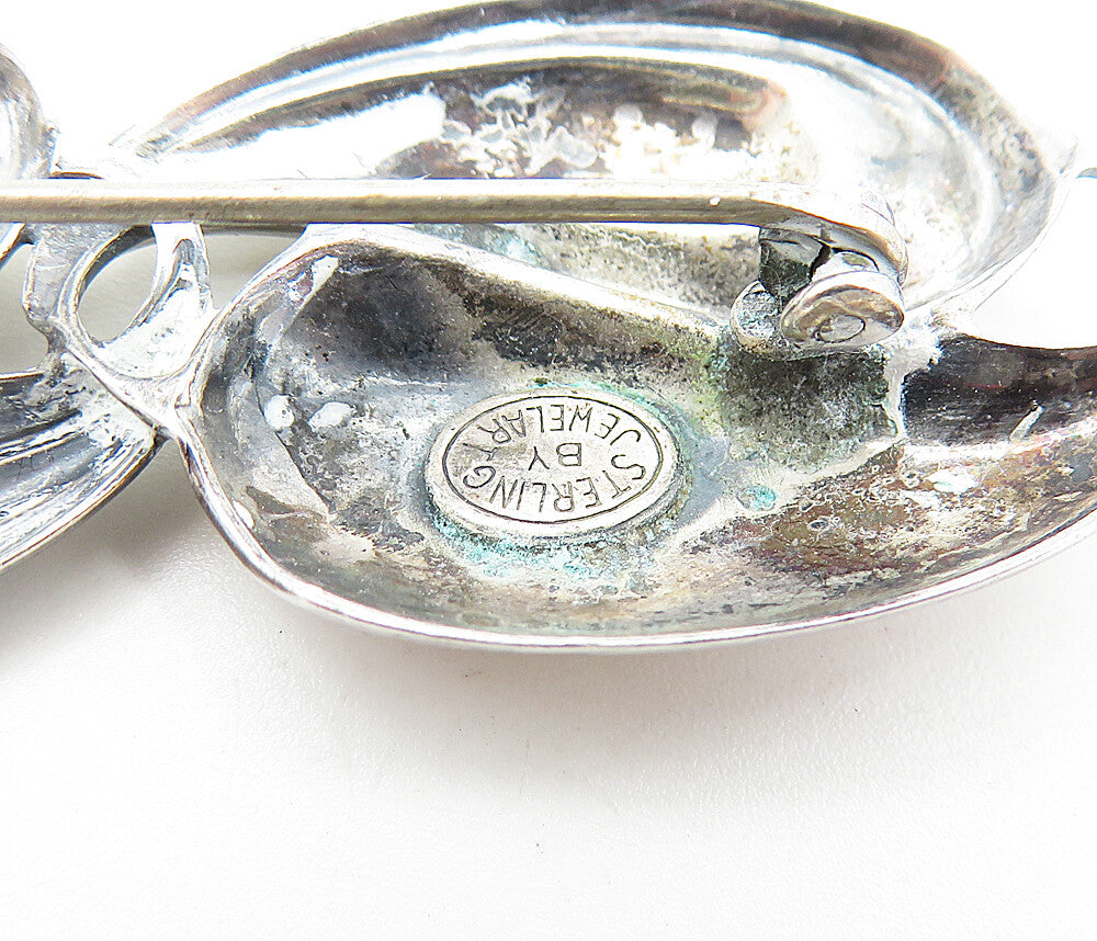 JEWEL ART 925 Sterling Silver  Vintage Shiny Swirl Design Brooch Pin  BP1378