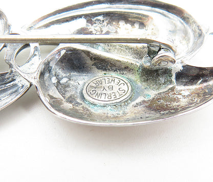 JEWEL ART 925 Sterling Silver  Vintage Shiny Swirl Design Brooch Pin  BP1378