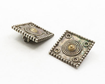 PETER BRAMS 925 Silver & 14K GOLD  Vintage Square Non Pierce Earrings  EG6879