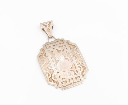 925 Sterling Silver Vintage Pendant Intricate Geometric Figural Motif  PT25519