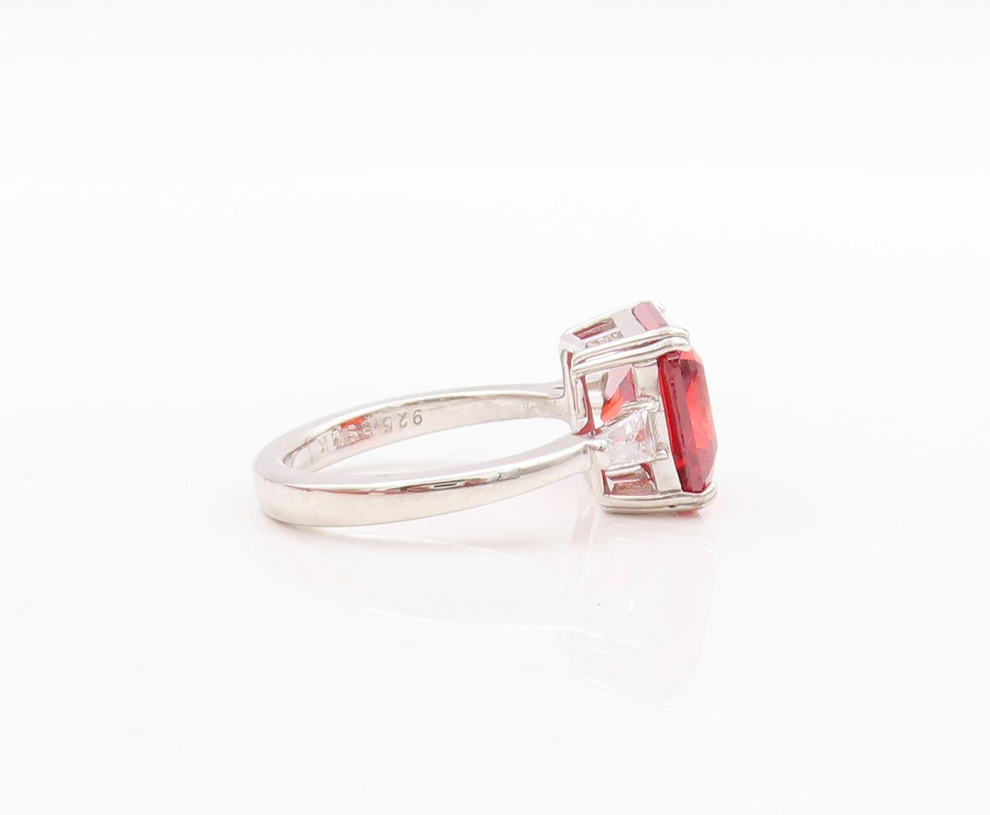 925 Sterling Silver Vintage Ring Square Cut Res & White CZ  Sz 7.5  RG29572
