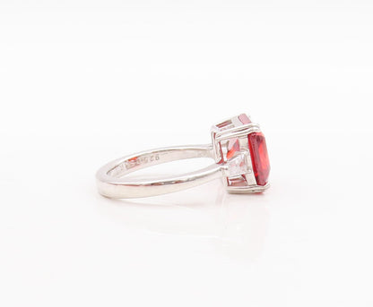 925 Sterling Silver Vintage Ring Square Cut Res & White CZ  Sz 7.5  RG29572