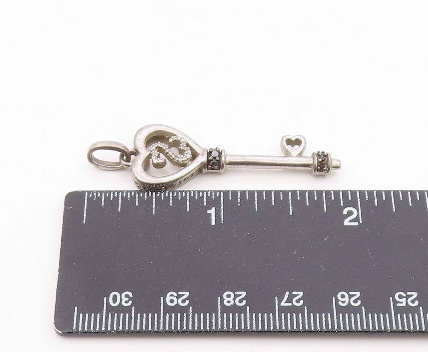 925 Silver  Vintage Black & White Genuine Diamonds Love Key Pendant  PT21322