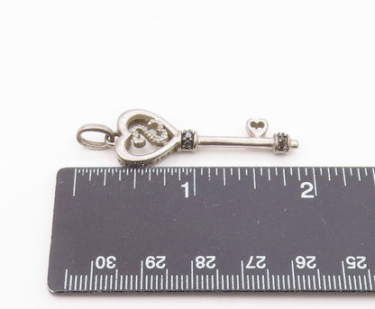 925 Silver  Vintage Black & White Genuine Diamonds Love Key Pendant  PT21322