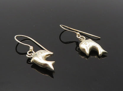 925 Sterling Silver  Vintage Shiny Petite Dolphin Dangle Earrings  EG4881