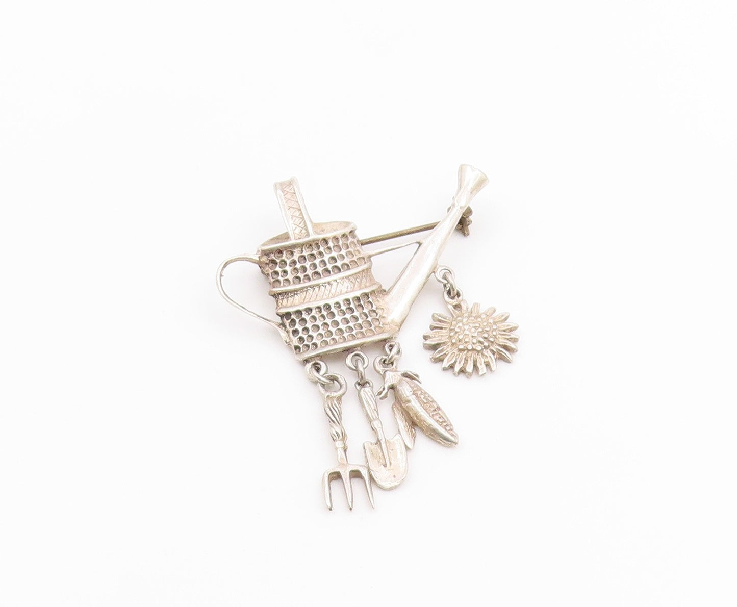MEXICO 925 Sterling Silver  Vintage Charmed Watering Can Brooch Pin  BP3149