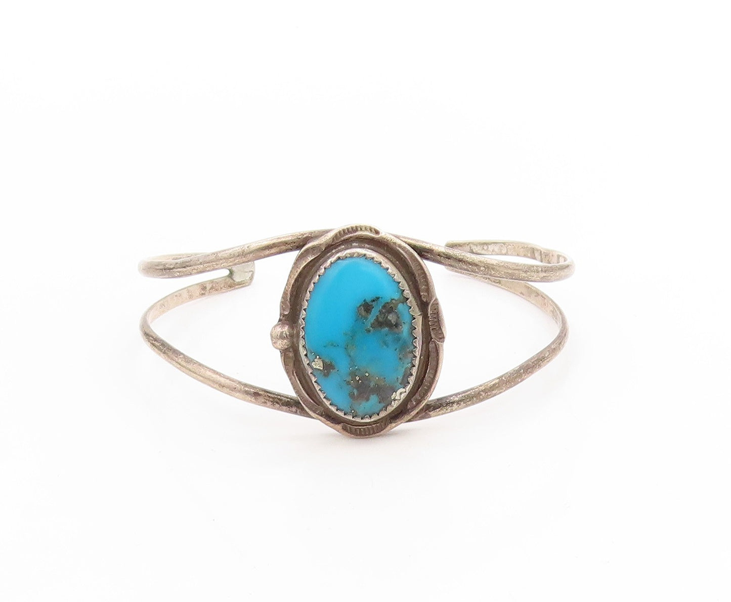 925 Sterling Silver Vintage Bracelet NAVAJO Cabochon Turquoise Cuff  BT11788