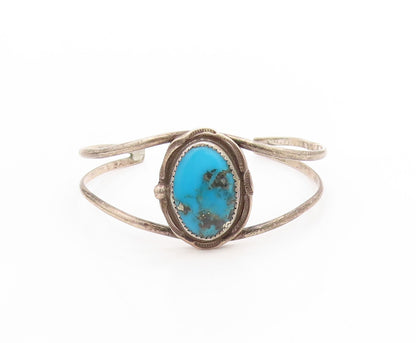 925 Sterling Silver Vintage Bracelet NAVAJO Cabochon Turquoise Cuff  BT11788