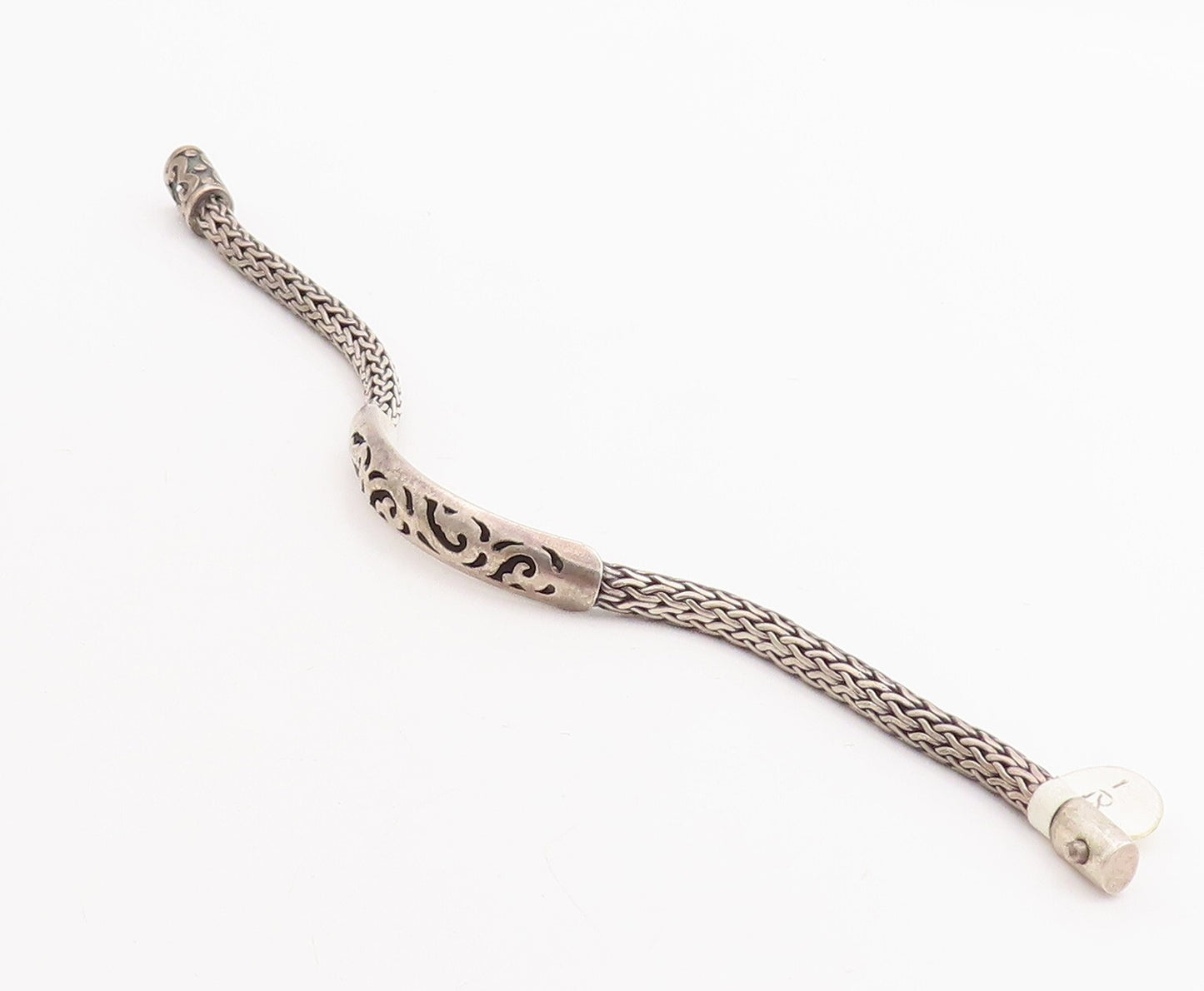 925 Sterling Silver Vintage Bracelet Solid Cutout Designs Breaded Band  BT10678
