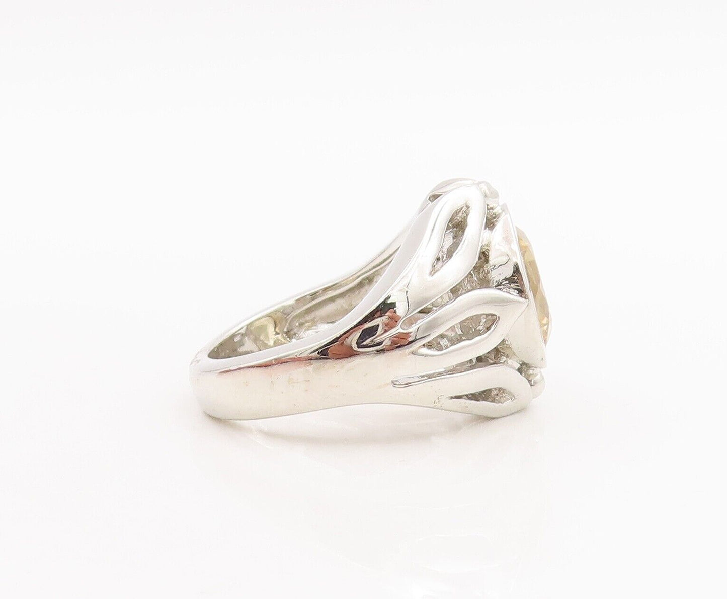925 Sterling Silver Vintage Ring Leaf Border Cutout Neck Citrine  Sz 8  RG28658