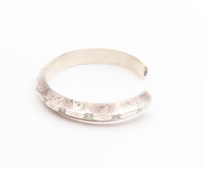 925 Sterling Silver Vintage Bracelet Modernist Solid Groove Narrow Cuff  BT11477