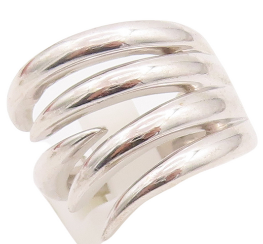 925 Sterling Silver Vintage Ring Modernist Solid Cutout Spikes   Sz 7.5  RG29103