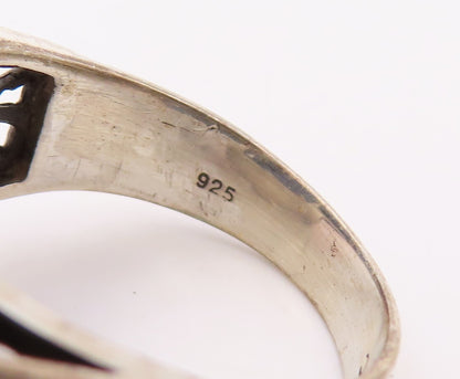 925 Sterling Silver Vintage Ring Rectangle Swirly Real Gemstone Sz 10.5 RG30562