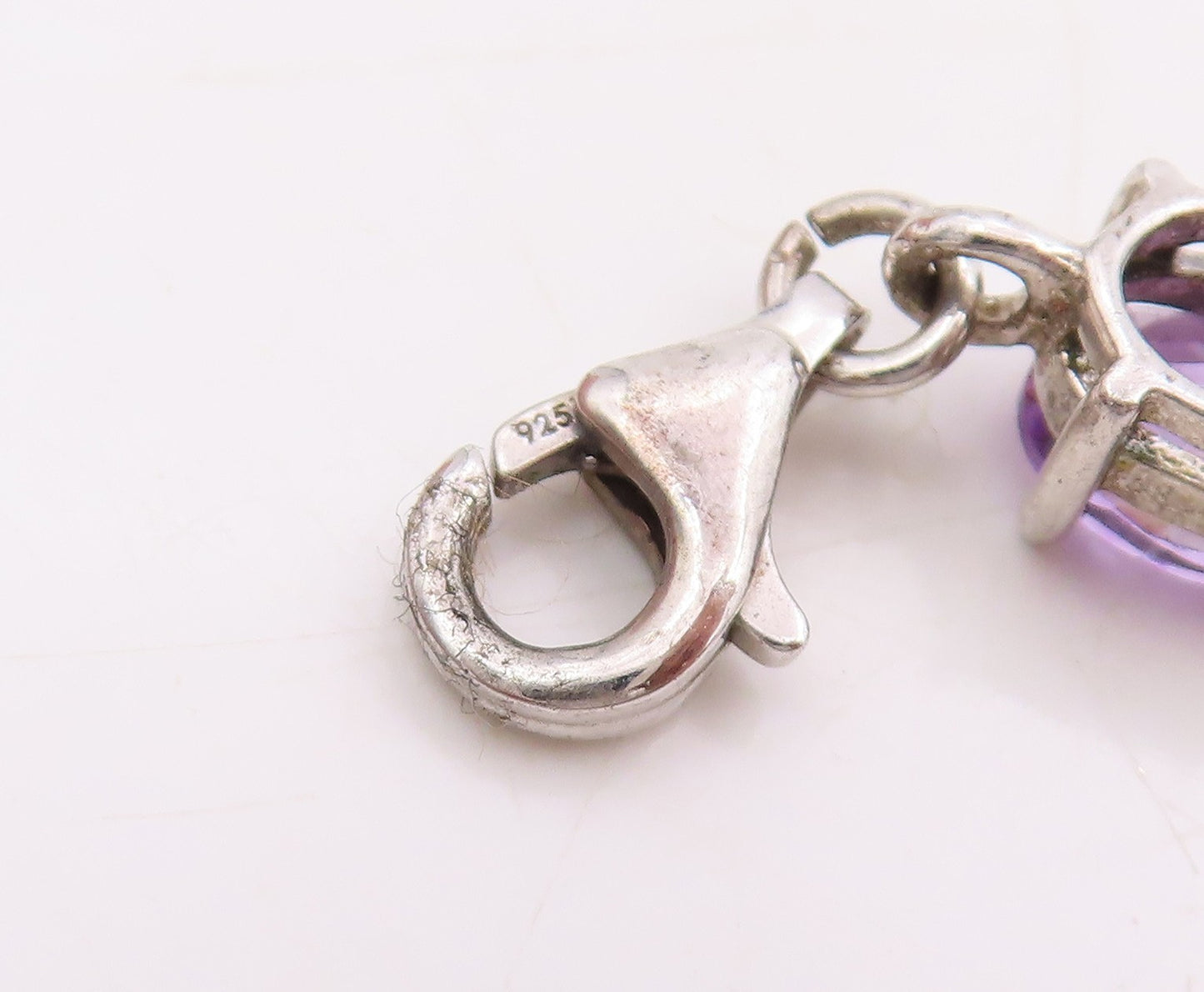 925 Sterling Silver Vintage Bracelet Elegant Real Amethyst Link Chain  BT11544