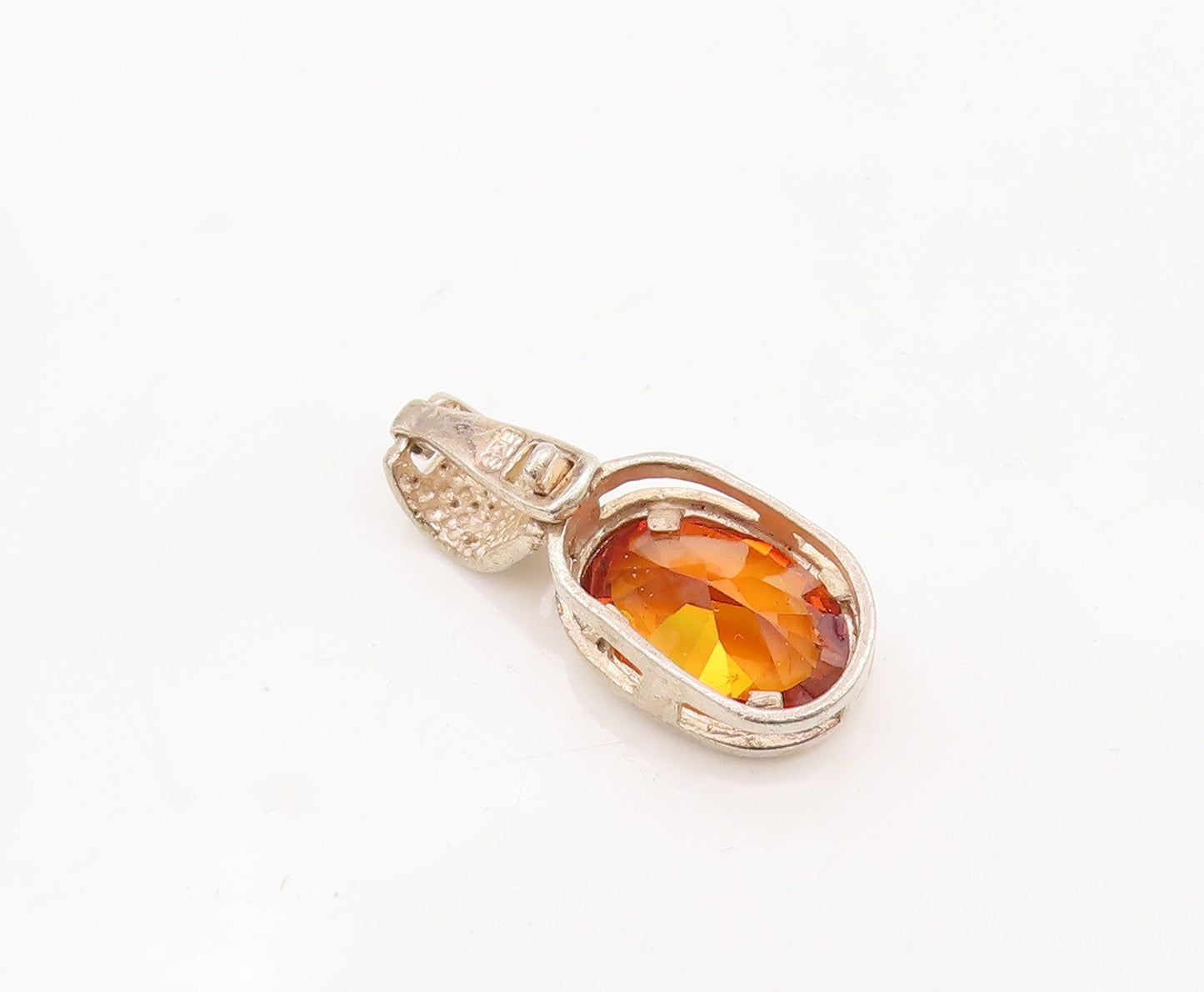 925 Sterling Silver Vintage Pendant Minimalist Oval Cut Citrine  PT23438