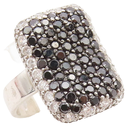925 Sterling Silver Vintage Ring Black Spinel CZ Cluster Band  Sz 7.5  RG36694