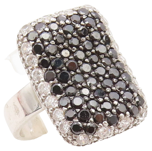 925 Sterling Silver Vintage Ring Black Spinel CZ Cluster Band  Sz 7.5  RG36694