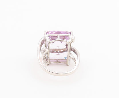 925 Sterling Silver Vintage Ring Faceted Amethyst With CZ Wrap Band Sz 8 RG36482