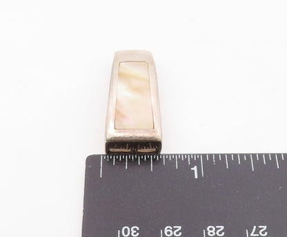 925 Sterling Silver  Vintage Inlaid Mother Of Pearl Smooth Pendant  PT17842