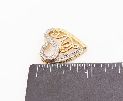 925 Sterling Silver Vintage Pendant Cutout Real Diamonds Love Heart  PT23070