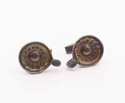 DESIGNER 925 Sterling Silver  Vintage Oxidized Round Cufflinks  TR2973