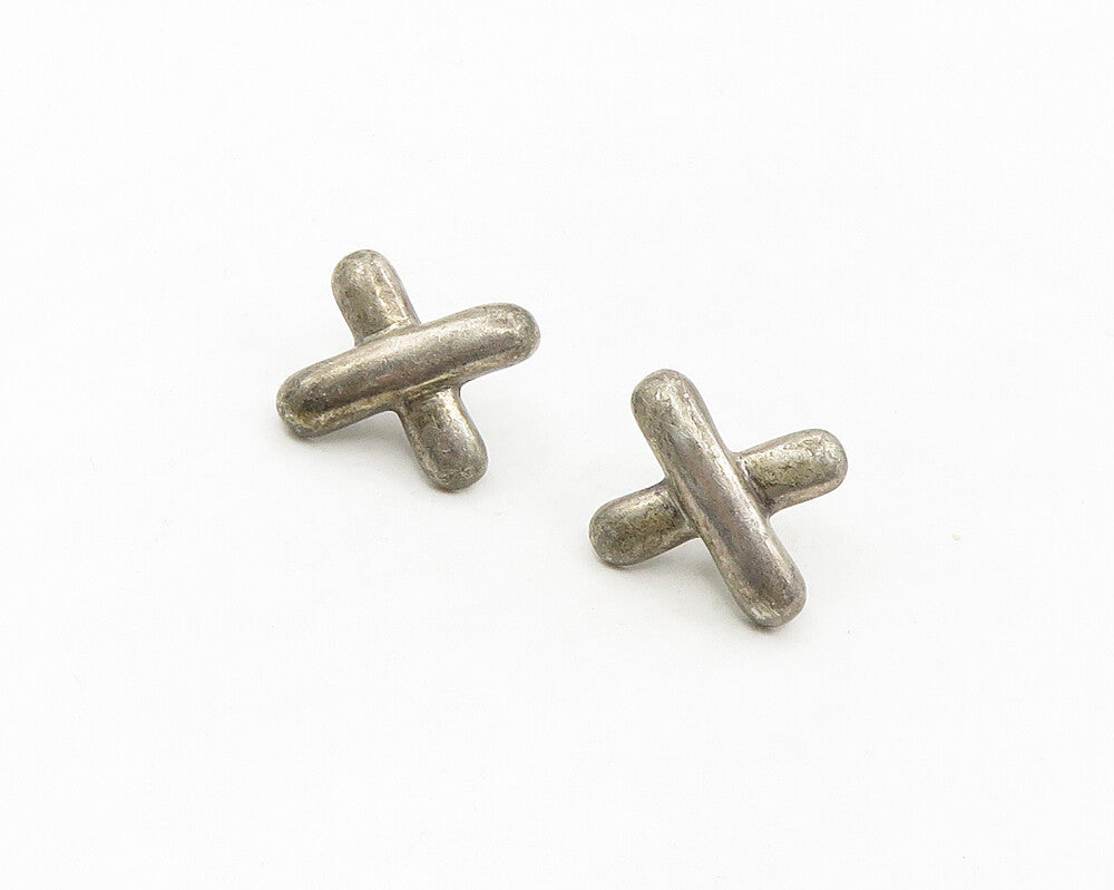 925 Sterling Silver & 14K GOLD  Vintage Dark Tone X Drop Earrings  EG9084