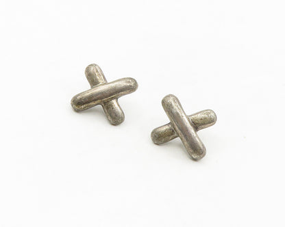 925 Sterling Silver & 14K GOLD  Vintage Dark Tone X Drop Earrings  EG9084
