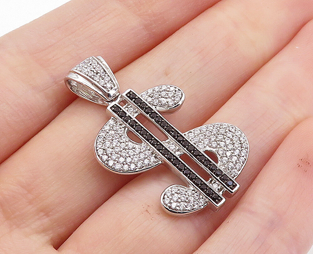 925 Silver  Shiny Cubic Zirconia & Black Hematite Dollar Sign Pendant  PT5201