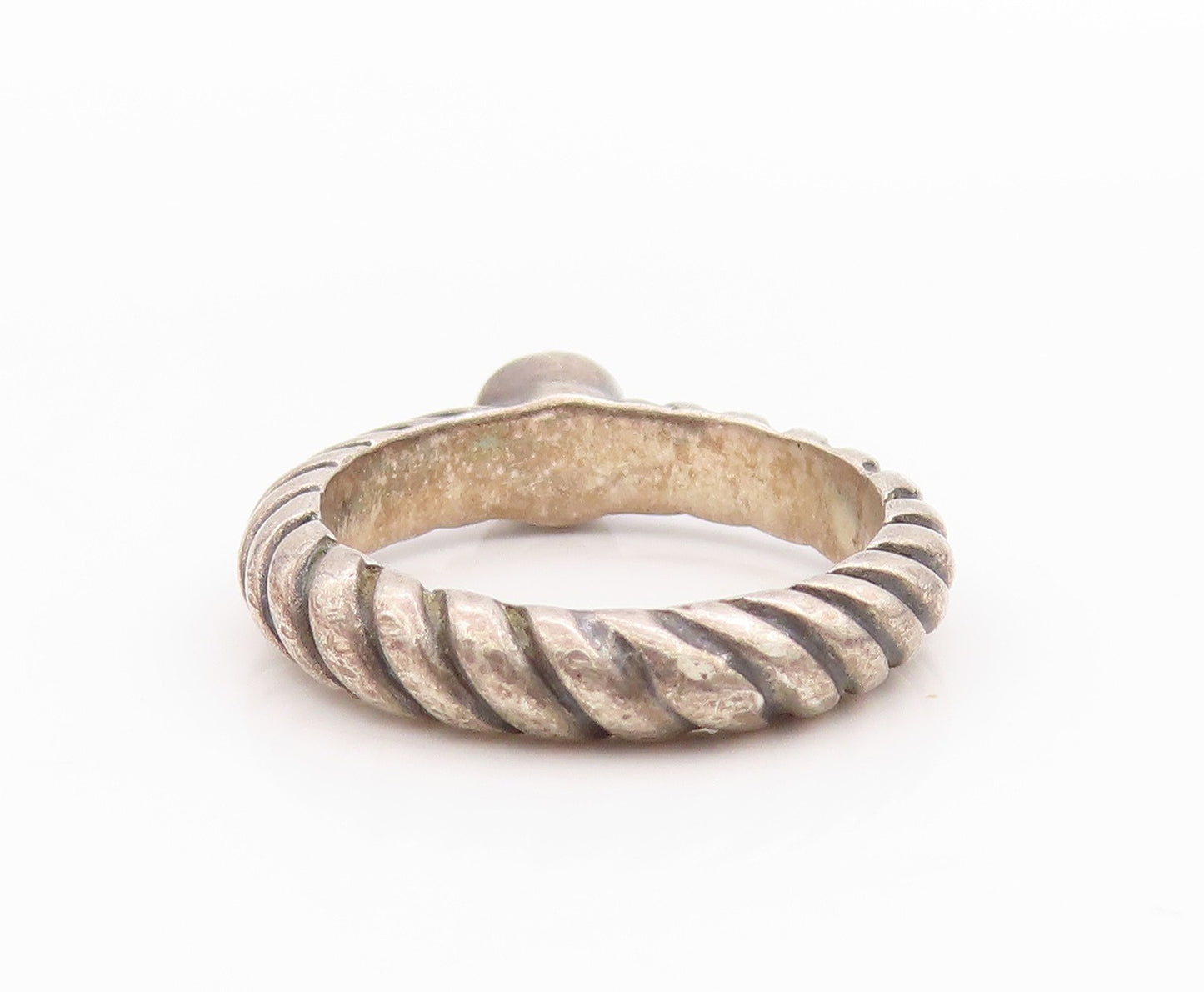 925 Sterling Silver Vintage Ring CZ Etched Twisted Rope Dome Band Sz 5.5 RG33478