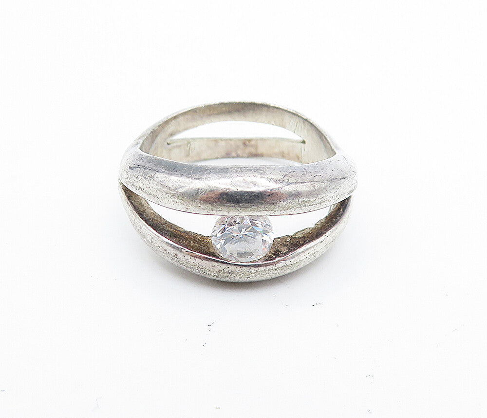 925 Sterling Silver Vintage Cubic Zirconia Shiny Split Band Ring Sz 7 RG5186