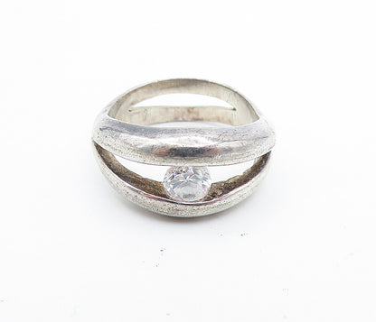 925 Sterling Silver Vintage Cubic Zirconia Shiny Split Band Ring Sz 7 RG5186