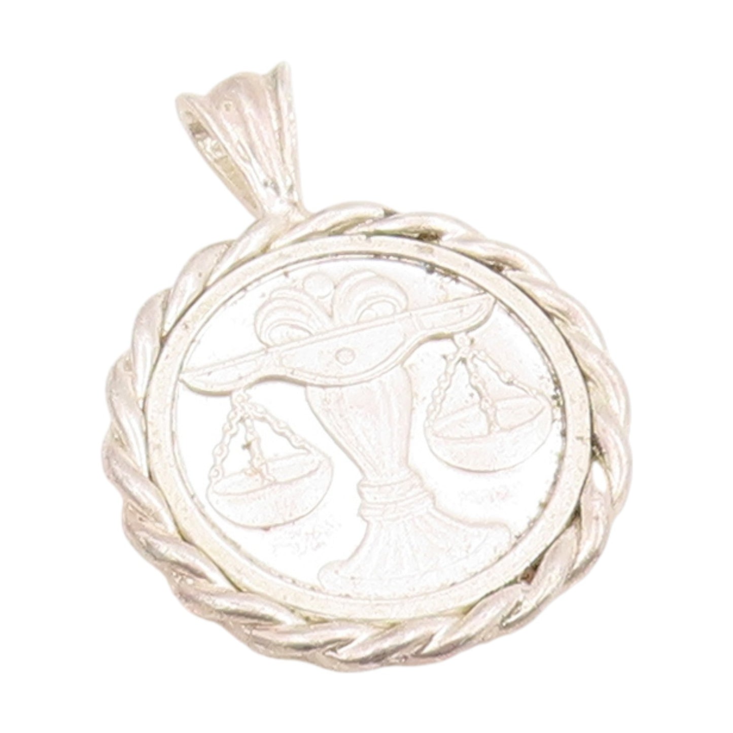 925 Sterling Silver Vintage Pendant Libra Zodiac Rope Edge Medallion  PT25760