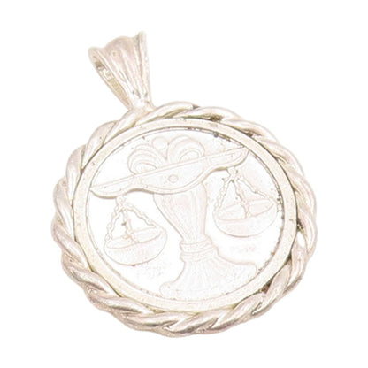 925 Sterling Silver Vintage Pendant Libra Zodiac Rope Edge Medallion  PT25760