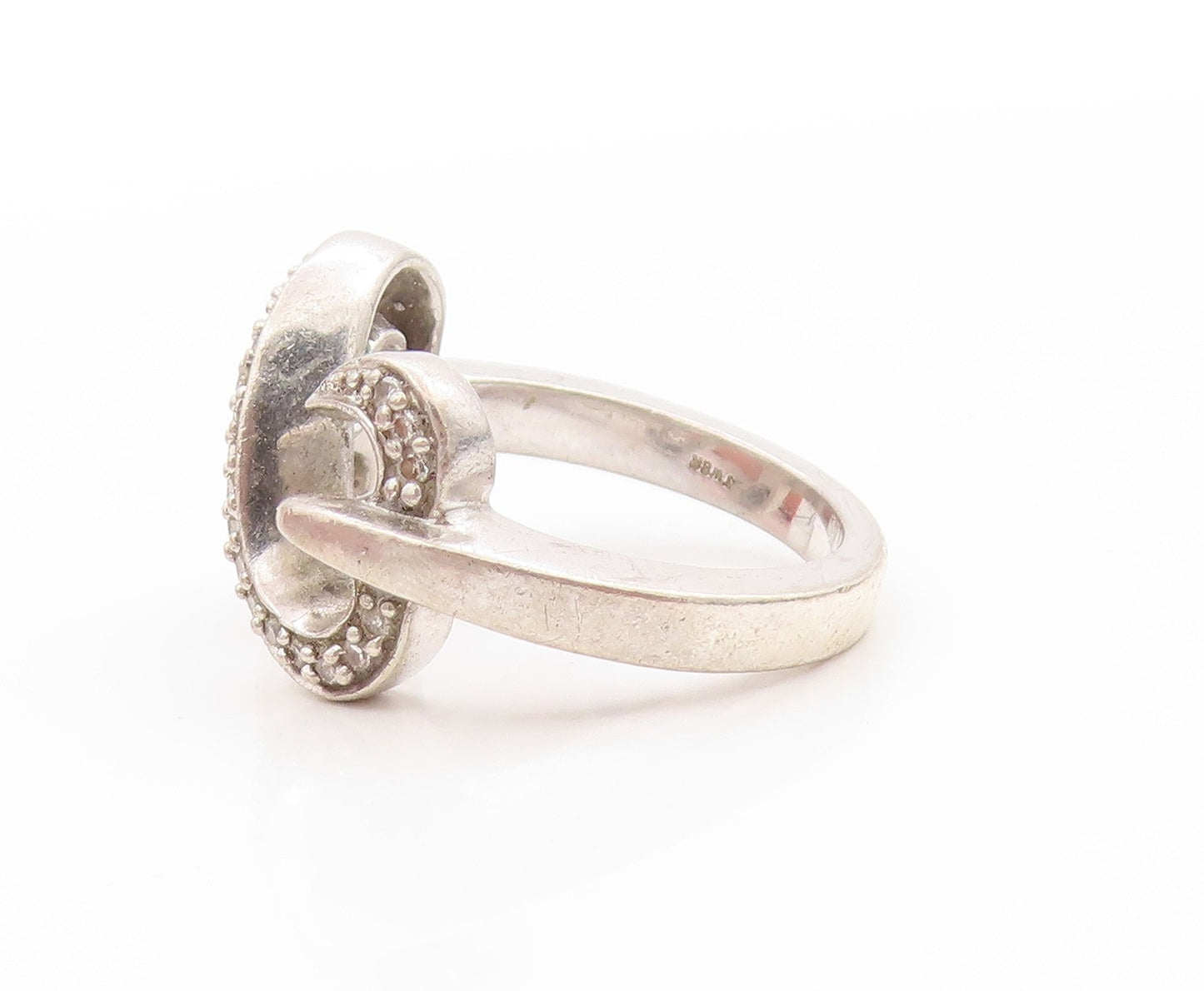 925 Sterling Silver Vintage Ring Real Diamonds Love Heart Knot  Sz 6.5  RG33735