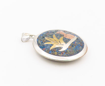 MEXICO 925 Silver  Vintage Crushed Jasper & Lapis Lazuli Sea Pendant  PT20265