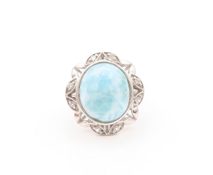 925 Sterling Silver Vintage Ring Larimar & Topaz Floral Design  SZ 8.5 RG32084