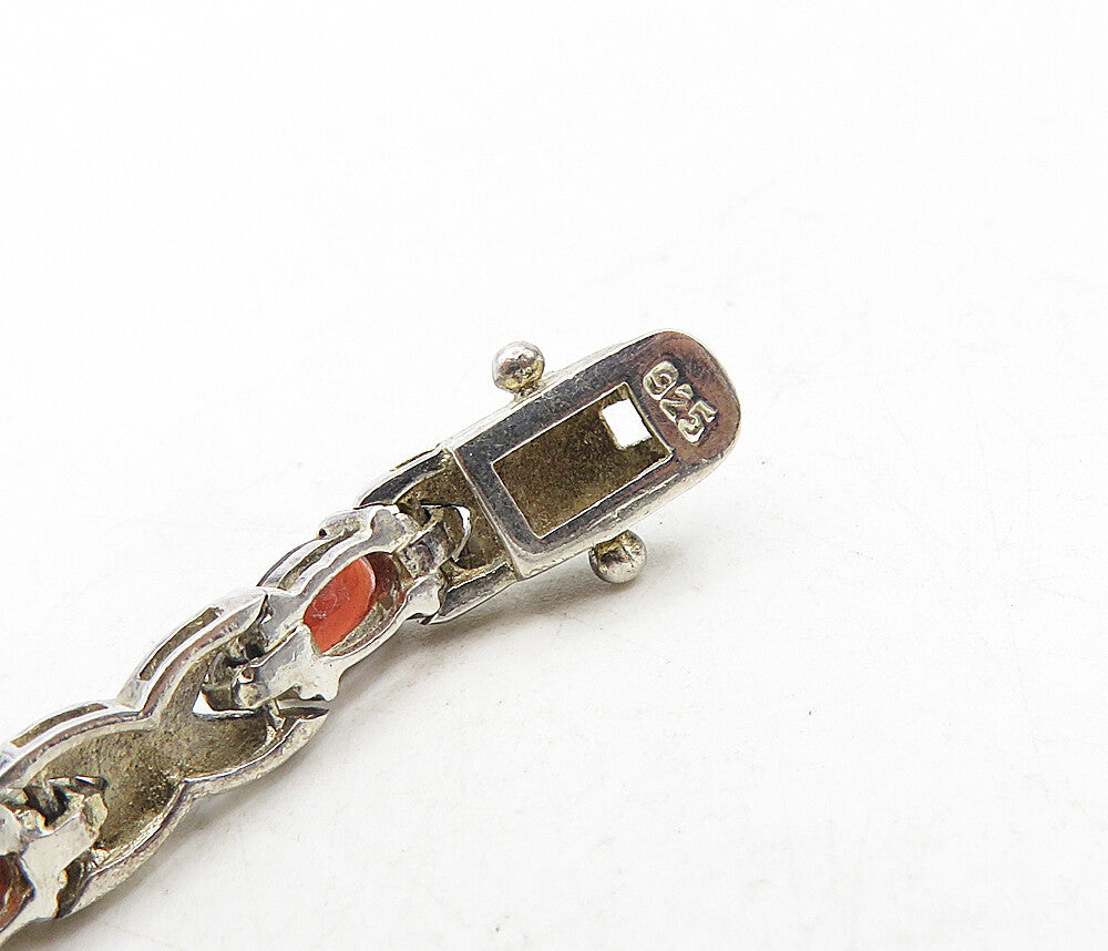 925 Sterling Silver  Vintage Red & White Topaz XO Link Chain Bracelet  BT4062