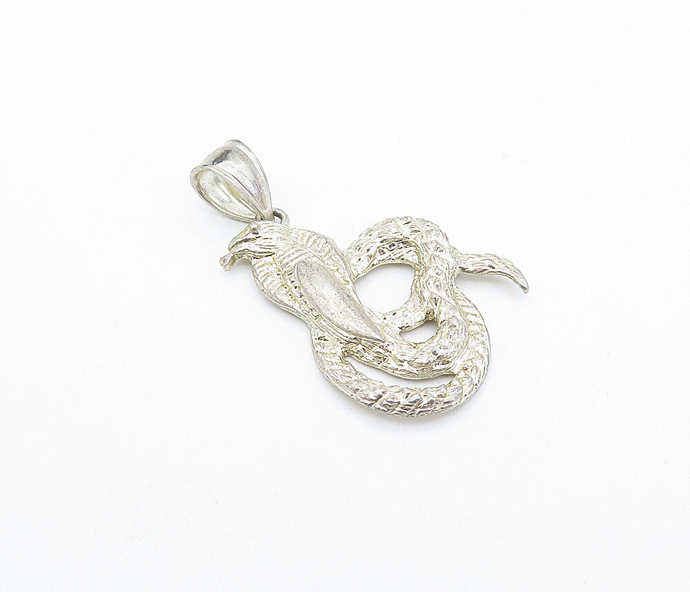 925 Sterling Silver  Vintage Slithering Cobra Snake Motif Drop Pendant  PT2499