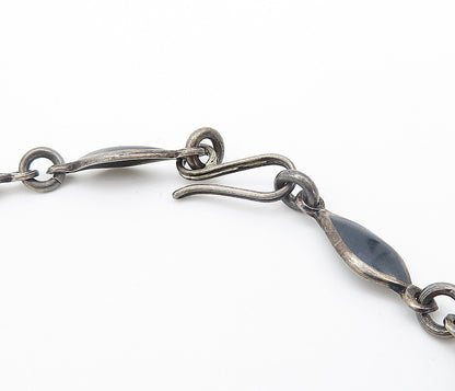 SIAM 925 Sterling Silver  Vintage Enamel Niello Dancer Chain Necklace  NE1379