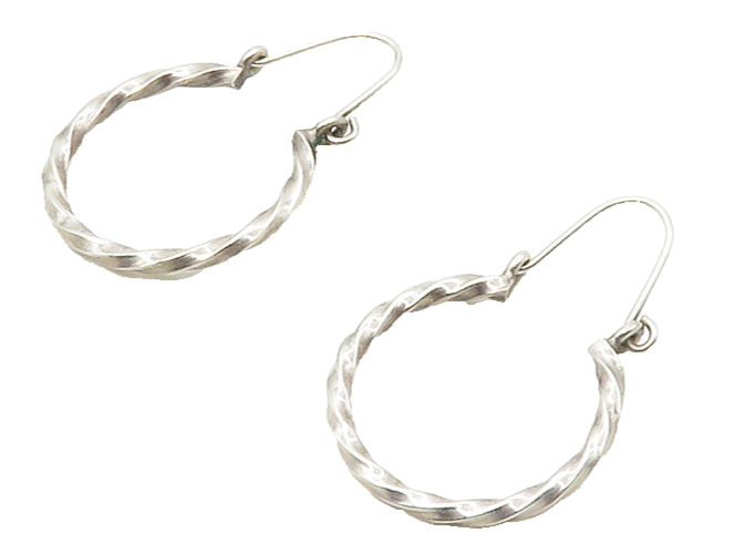 925 Sterling Silver  Petite Shiny Twist Round Hoop Earrings  EG8351