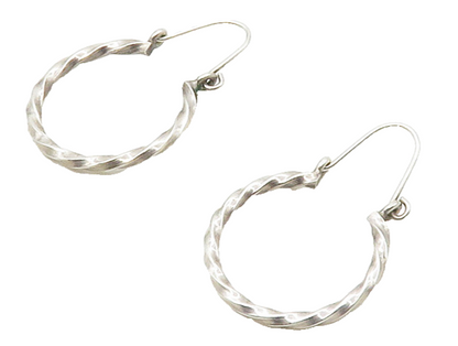 925 Sterling Silver  Petite Shiny Twist Round Hoop Earrings  EG8351
