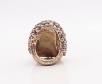 925 Sterling Silver Vintage Ring MEXICO Large Heavy Beaded   Sz 7.5  RG28899