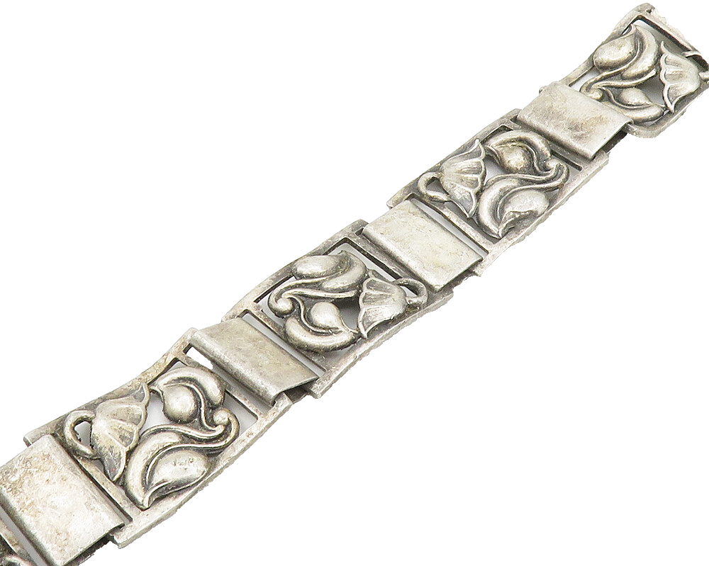 MUNKSGAARD DENMARK 925 Silver  Vintage Floral Panel Chain Bracelet  BT7057