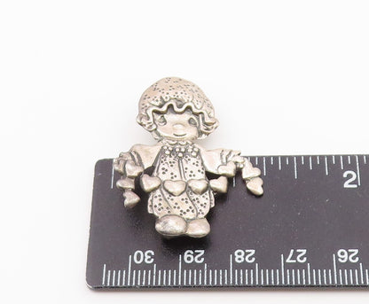 925 Sterling Silver  Vintage Shiny Child With Love Hearts Brooch Pin  BP8946