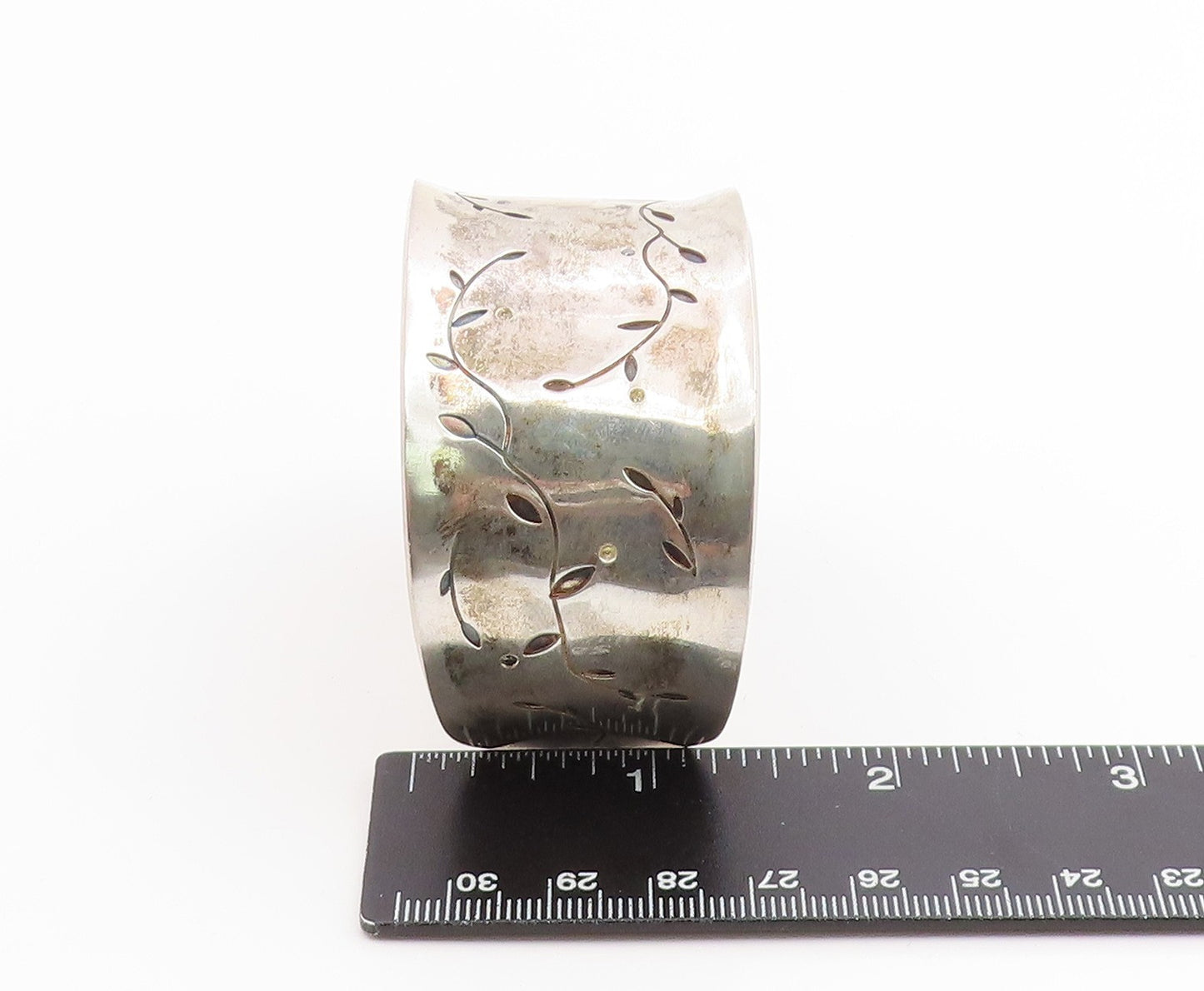 925 Sterling Silver Vintage Bracelet LIKA BEHAR Etched Leaf & Vine Cuff  BT12026