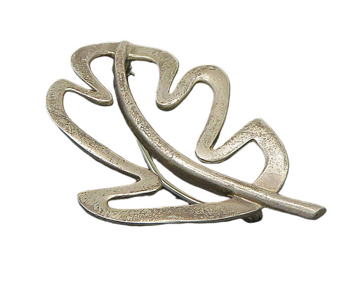 CHINESE 925 Sterling Silver  Vintage Floral Leaf Outline Brooch Pin  BP8902