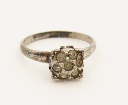 925 Silver  Vintage Antique Dainty Cubic Zirconia Flower Ring Sz 7.25  RG26284