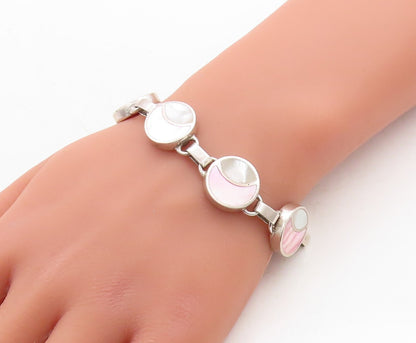 SOUL TOWER 925 Silver  Vintage Inlaid Mother Of Pearl Chain Bracelet  BT1505