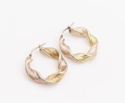 925 Sterling Silver Vintage Earrings Designer Grooved Twisted Hoops  EG13033