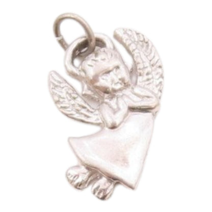 925 Sterling Silver  Vintage Carved Angel With Praying Hands Pendant  PT21066